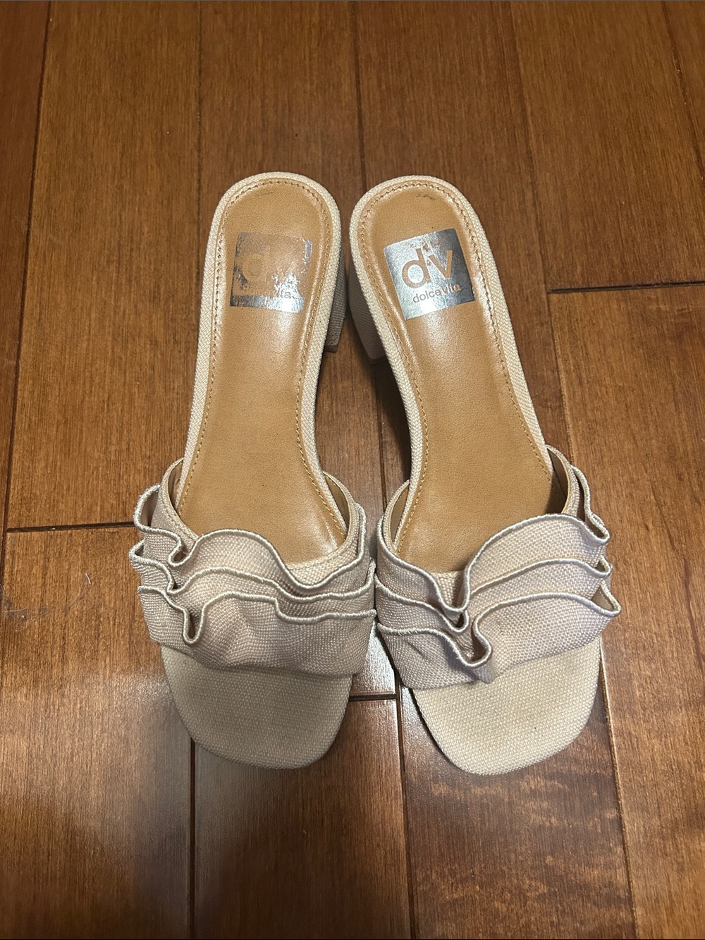 DV by Dolce Vita Neutral Beige Ruffle Slide Mules